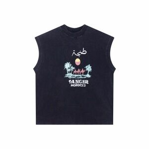 Vetements Black Tank Top with Pastel Tangier Morocco Graphic